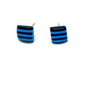 Blue And Black Minimalist Stud Earrings Upcycled Repurposed Vintage Handmade